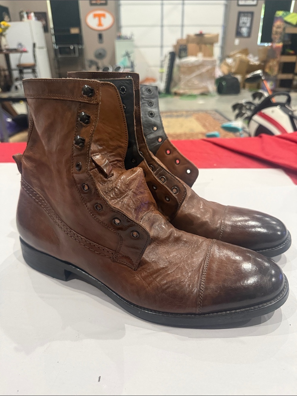 To Boot Men's Brown Leather Lace-Up Cap-Toe Boots- needs laces